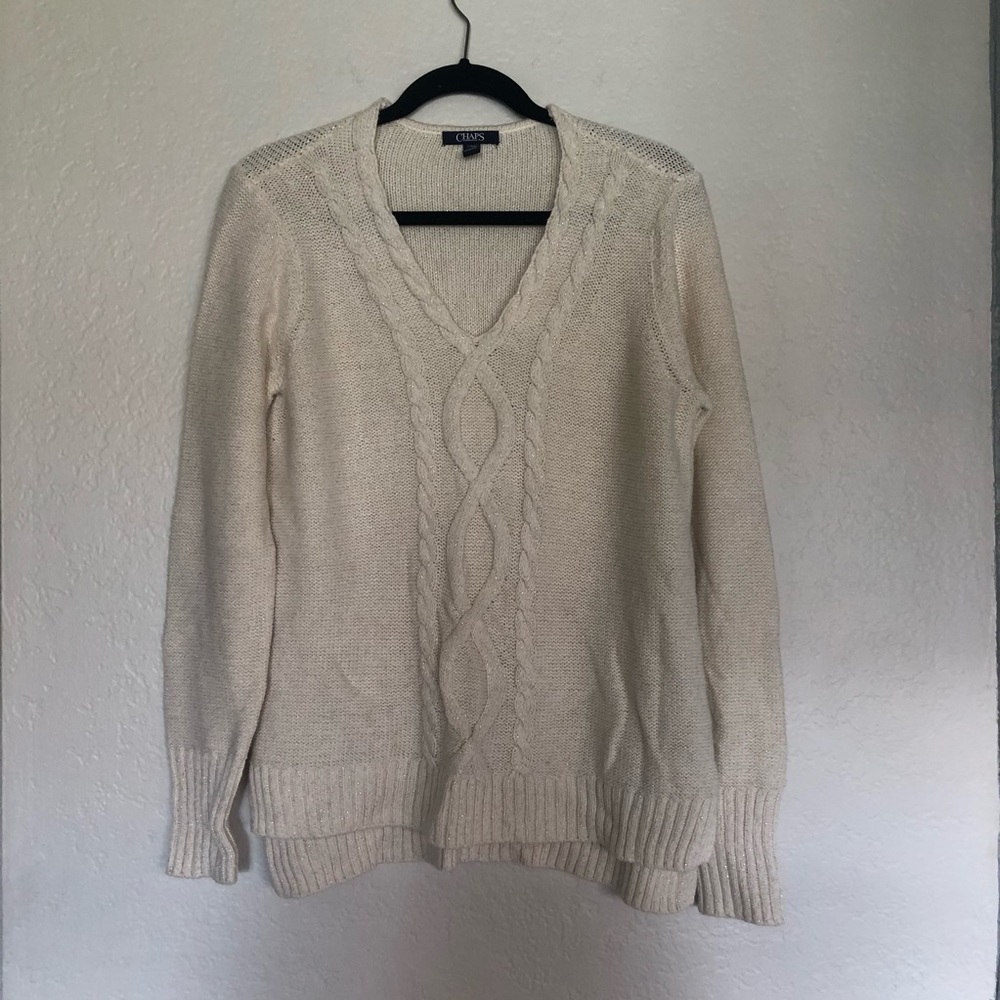 Chaps white cable knit sweater